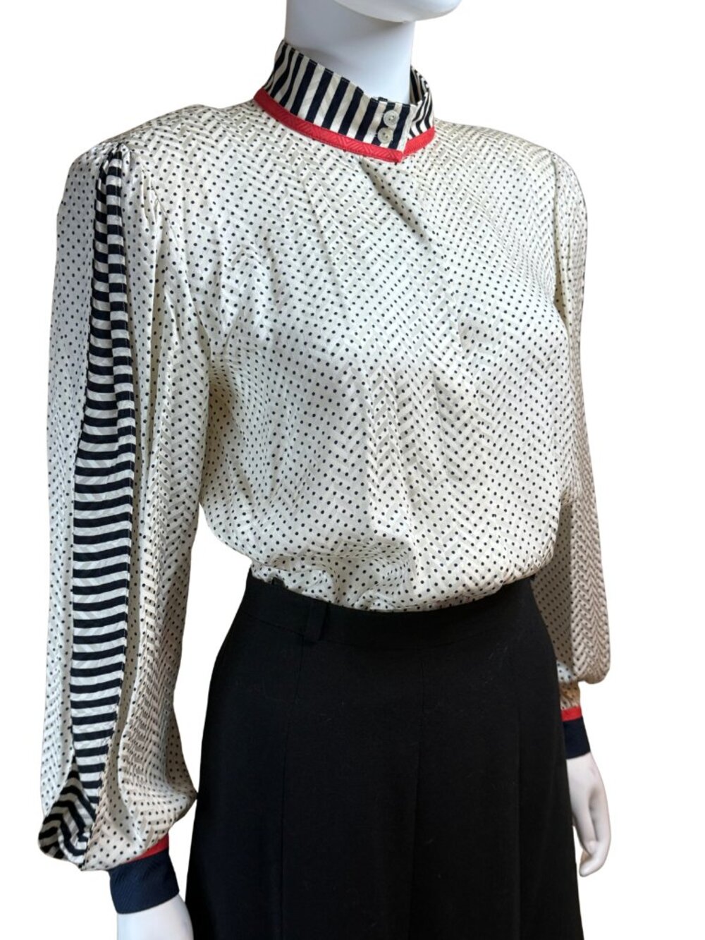 Vintage Louis Feraud Silk Polka Dot Blouse US 6